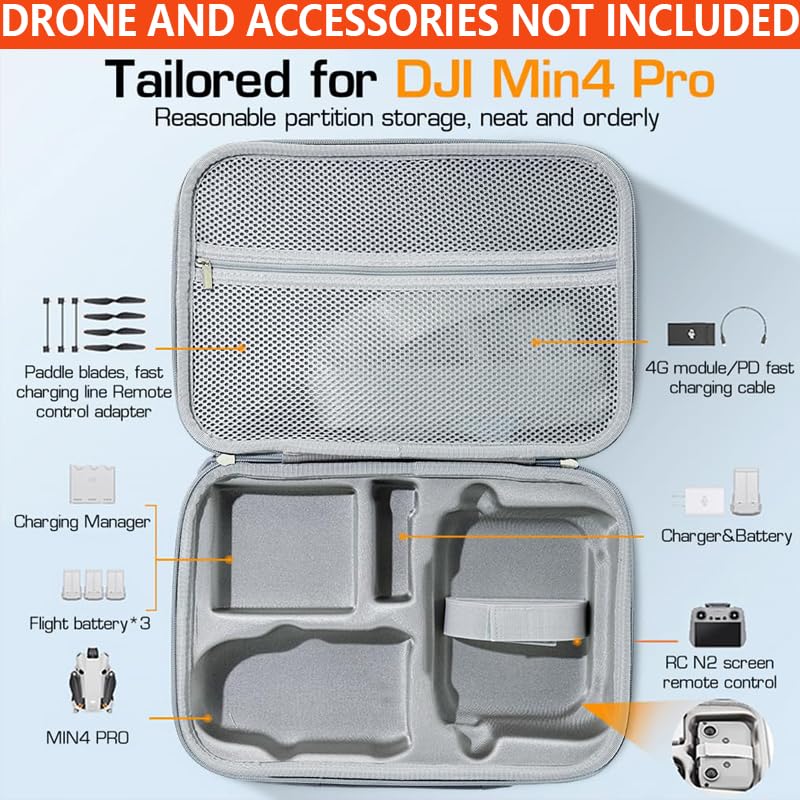 ZORBES® Carrying Case for DJI Mini 4 Pro, Mini 4 Pro RC 2 Case, Storage Case for DJI Mini 4 Pro Accessories with Shoulder Strap, Portable Travel Case for DJI Mini 4 Pro and DJI RC 2 Controller Accessories Bag