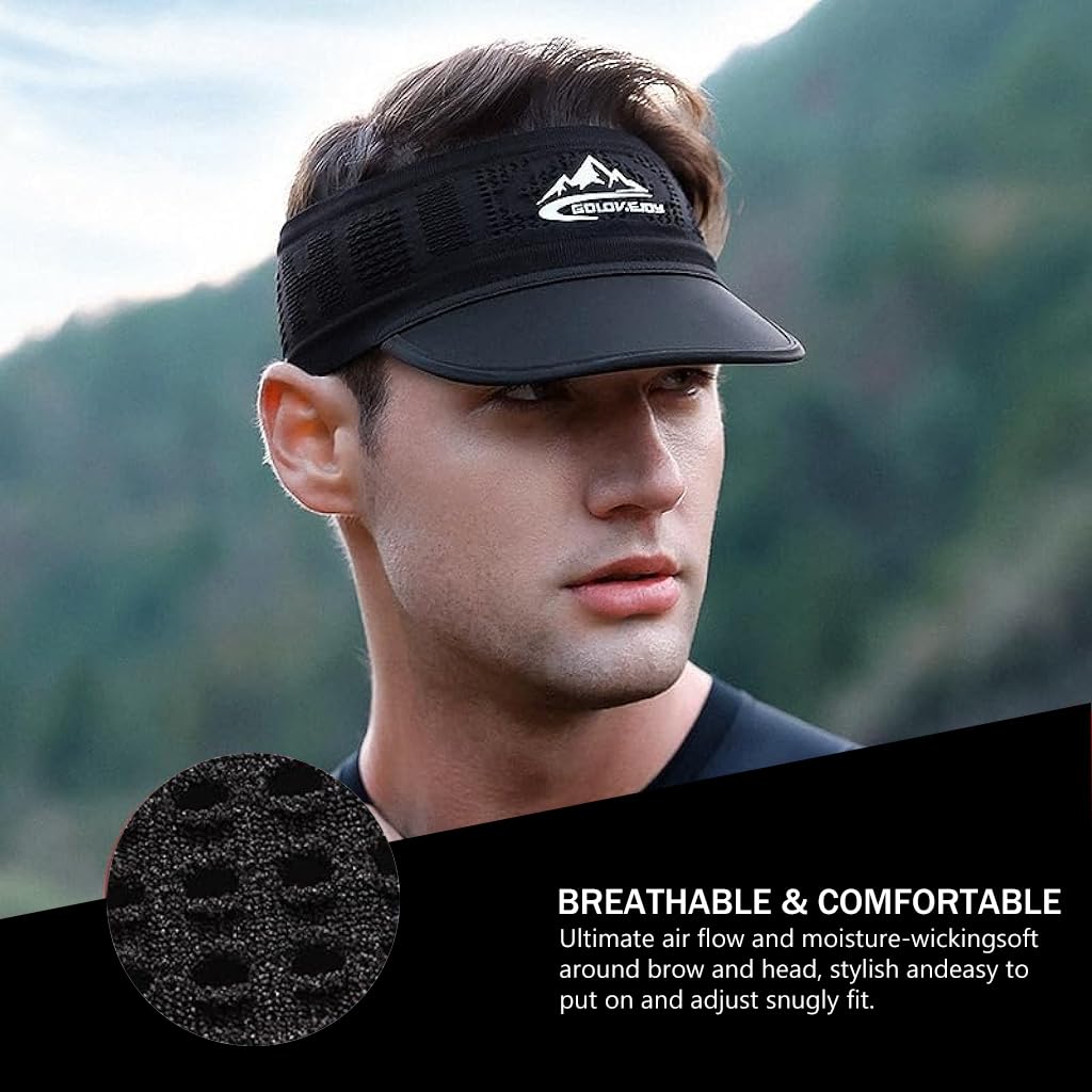 GUSTAVE Sport Cap Visor for Running with 3.5 in Curved Brim and Non Slip Adjustable Band | UPF 50+ Sun Protection