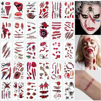 MAYCREATE® 30 Sheet Halloween Face Tattoo Sticker Makeup Tattoo Sticker Scary Scar Tattoo Sticker Wounds Face Body Tattoo Sticker Fun Halloween Face Sticker for Halloween Makeup, Theme Party