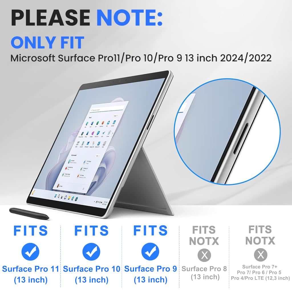 Zeitel Tablet Case for Surface Pro 11 10 9 13 inch with Adjustable Grip Handle and Folding Stand | TPU and PC Protective Cover