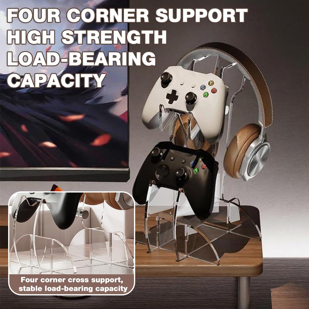ZORBES Game Controller Headphone Stand with Dual Storage Rack and Clear Acrylic Design | Space Saving Desk Organizer