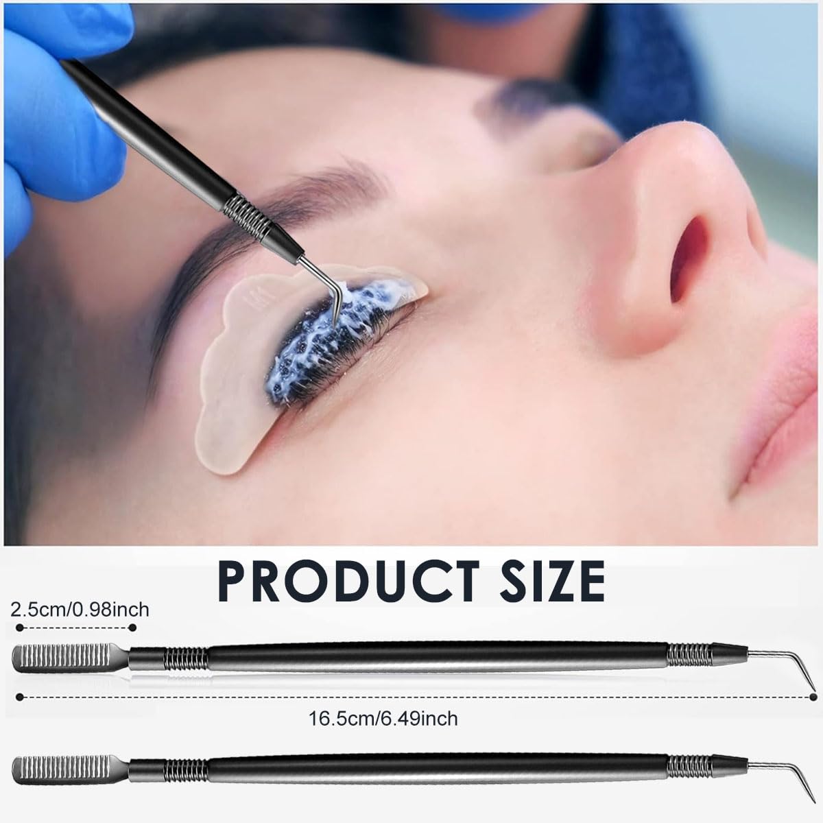 MAYCREATE Eyelash Lift Perm Tool 2 Pieces for Lash and Brow Grooming with Dual Head | Stainless Steel Separator and Ergonomic Handle