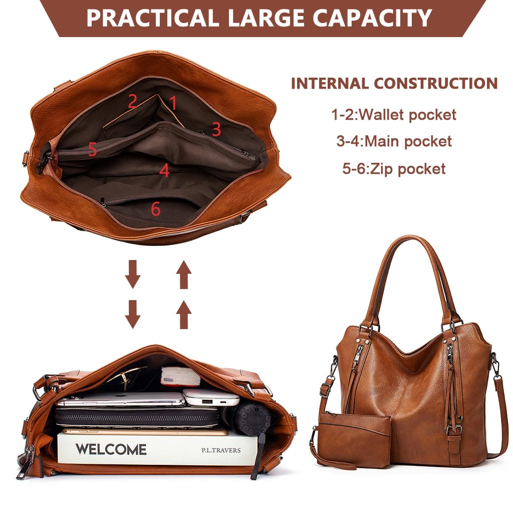 PALAY Women Tote Bag for Work and Travel with Multi Pockets | Fits 15.6 in Laptop Brown