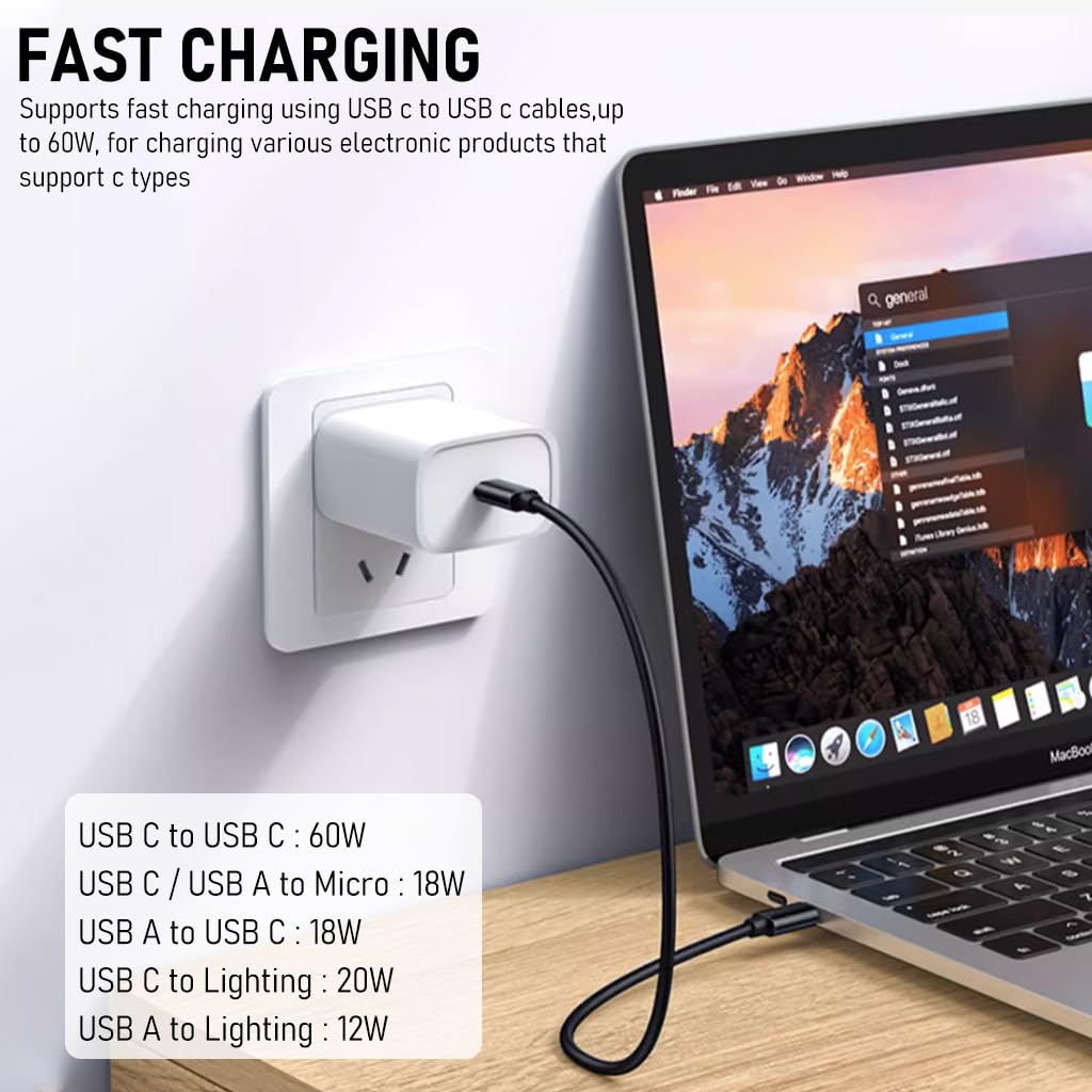 ZORBES Adapter Cable Kit for Travel with 60W Fast Charging featuring USB C Case | Universal Compatibility