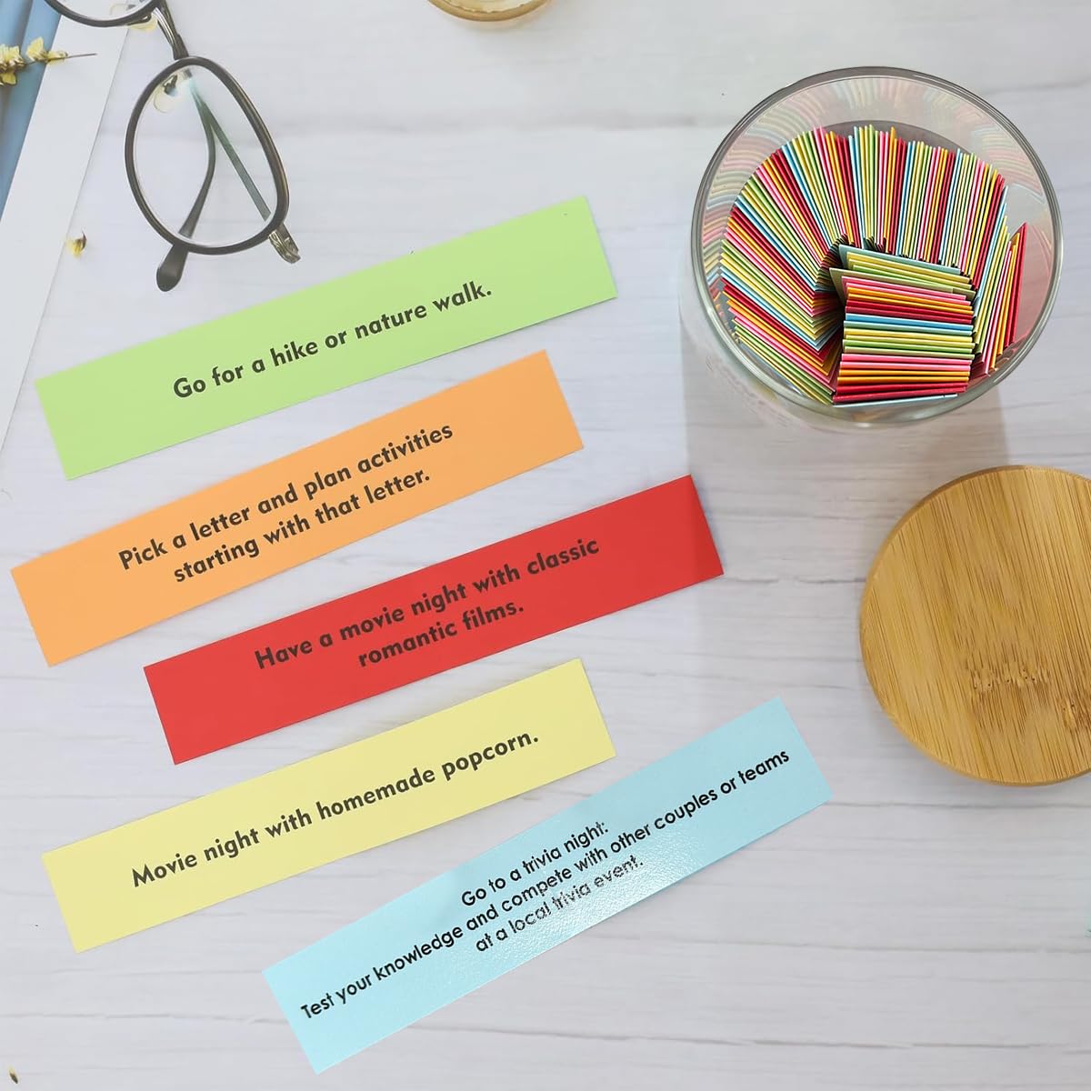 HASTHIP Dating Ideals Jar with 120 pcs Color Coded Notes for Creative Couple Activities | Fun Gift for Anniversaries and Valentine’s Day
