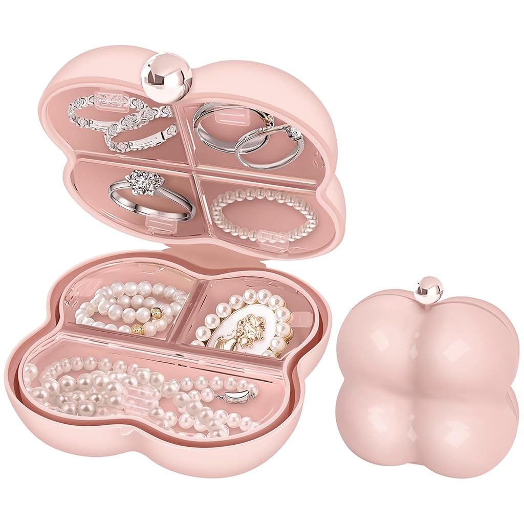 MAYCREATE Travel Jewelry Case for Women featuring 7 Compartments with 3 Layer Sealing | Pink Cloud Shaped Portable Organizer