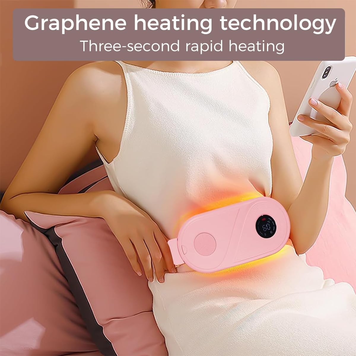 ZIBUYU Cordless Electric Heating Pad for Period Cramps with 3 Heat Levels and Auto Shut Off | Rechargeable Pink Belly Warmer for Women