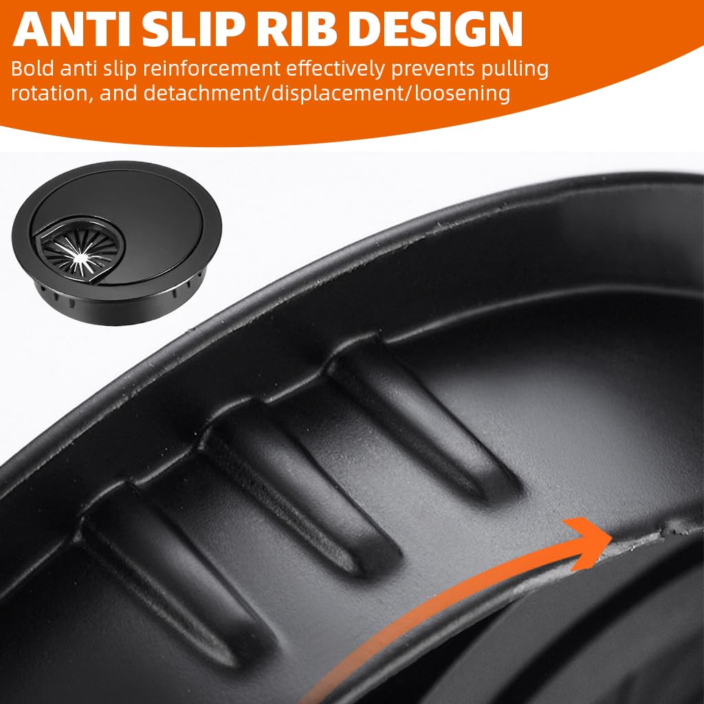 Serplex Desk Grommets for Office Cable Management featuring 2 inch Rubber Opening | Zinc Alloy Black Finish