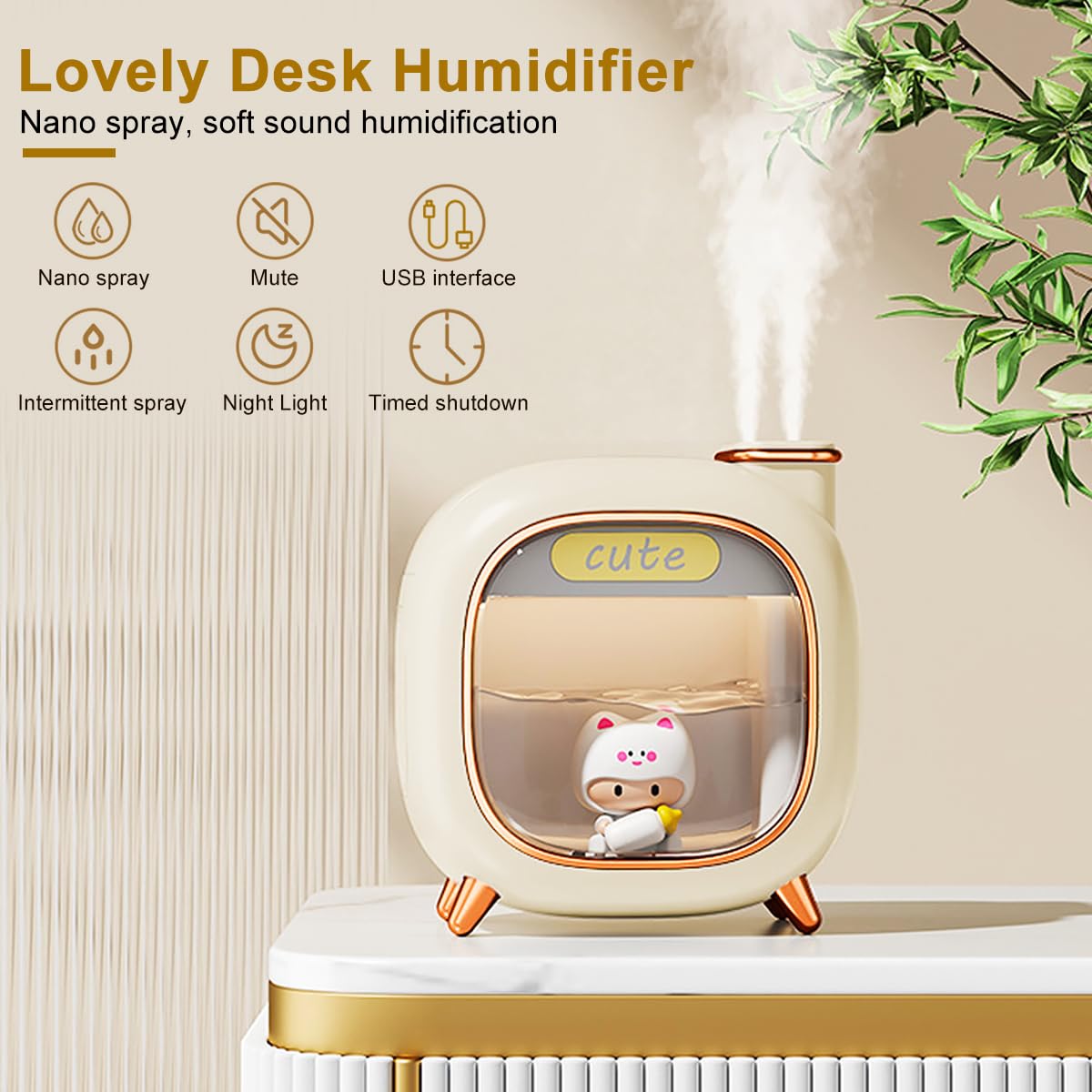 HANNEA® Humidifier for Room with Night Light, 500ml Cartoon Essential Oil Diffuser for Home Fragrance Silent USB Charging Aroma Diffuser Electric Cute Humidifier for Cold and Cough with Auto Shut-Off