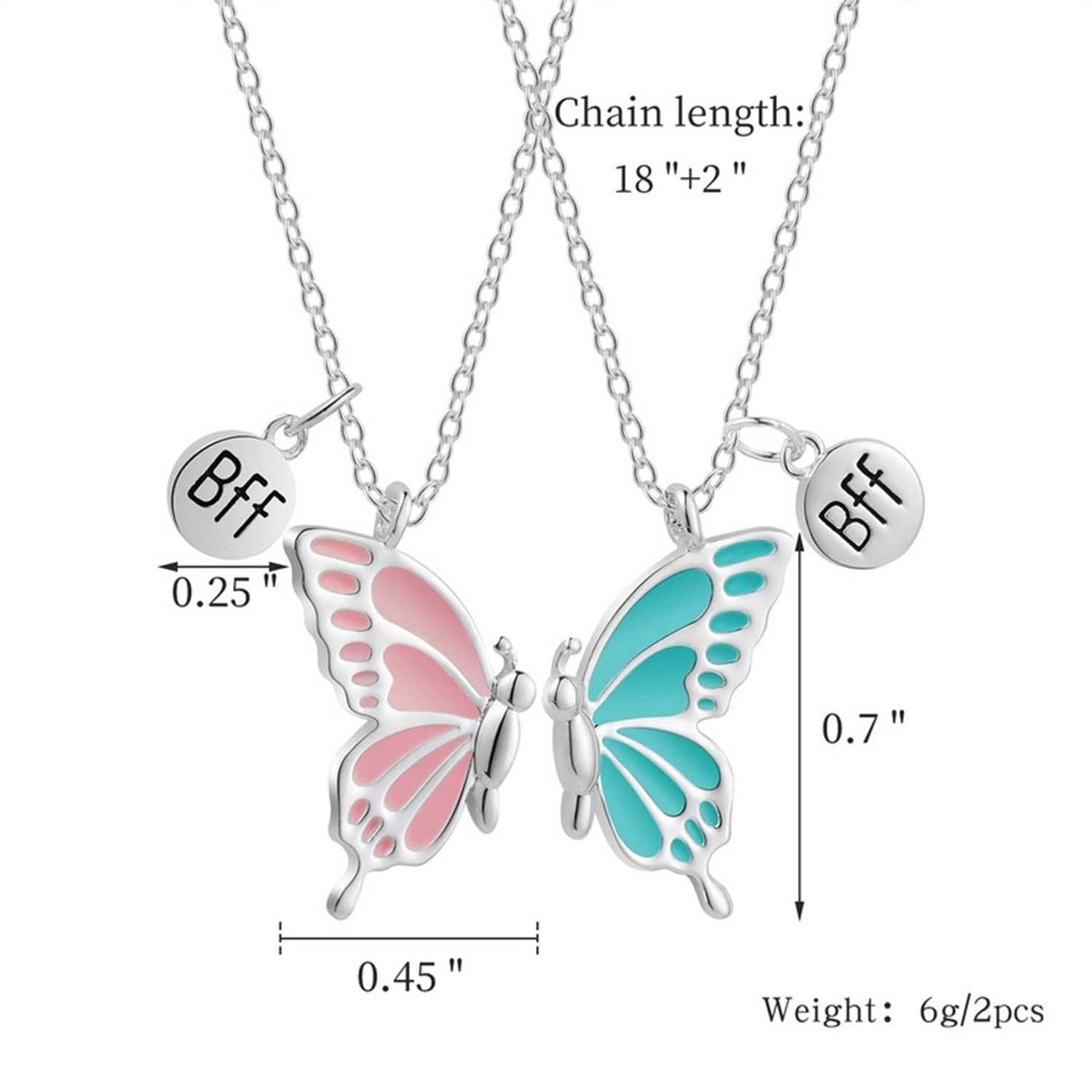 ZIBUYU® 2 Pcs Friendship Necklace Magnetic Half Butterfly Pendant Best Friend Necklace Set for Besties, Best Friends, Girls Gift, Sisters