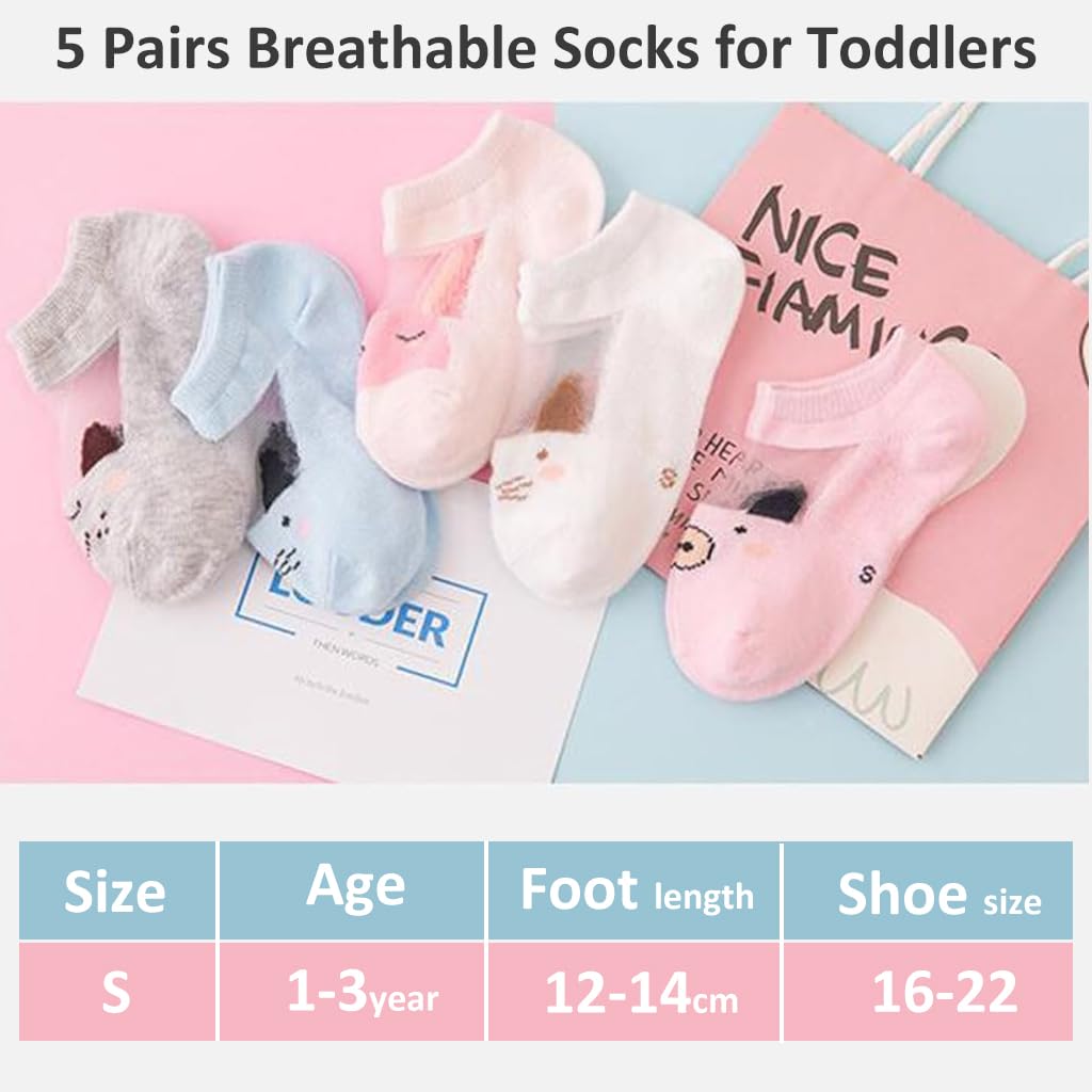 SNOWIE SOFT® 5 Pairs Baby Socks Floor Socks for Toddlers Summer Breathable Cotton Socks Cartoon Toddler Socks for Toddler Girls 0-18 Month