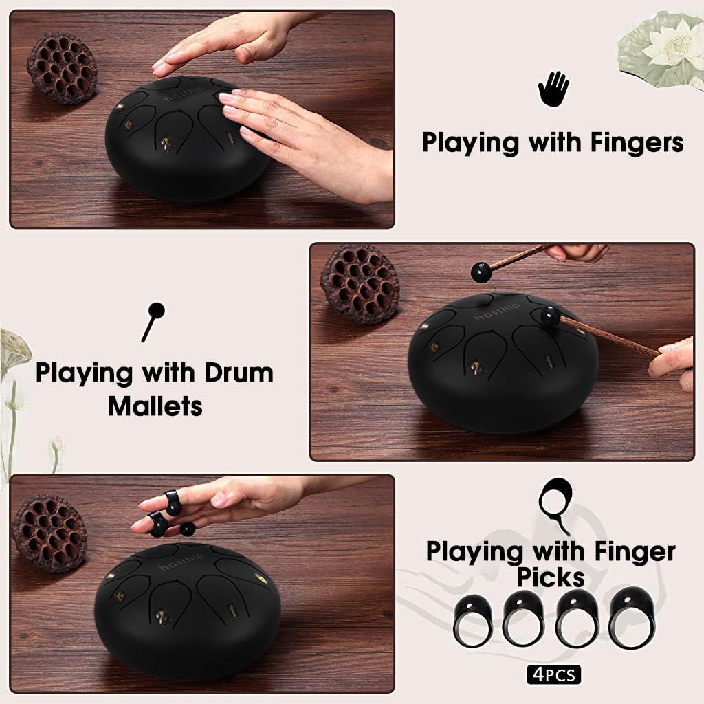 HASTHIP Steel Tongue Drum for Meditation and Yoga with 6 in 8 Note Design | Gold Handpan