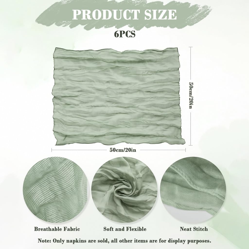 HASTHIP Decorative Fabric Squares for Dining Table with Wrinkled Texture and Mint Green Silk-Like Material 50x50cm Pack of 6
