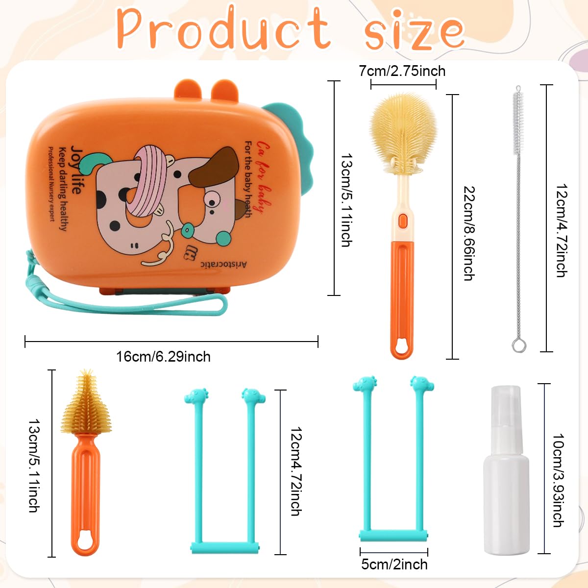 Baby Bottle Cleaning Brush Set with 30ml Spray Bottle and 2 in 1 Storage Case | BPA Free Silicone