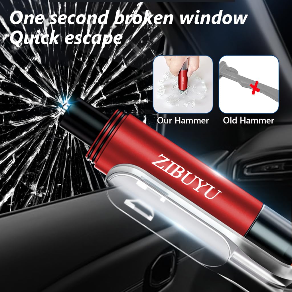 ZIBUYU Car Emergency Glass Cutter Tool for Vehicle Escape with 2Pcs Set | Aluminium Hammer