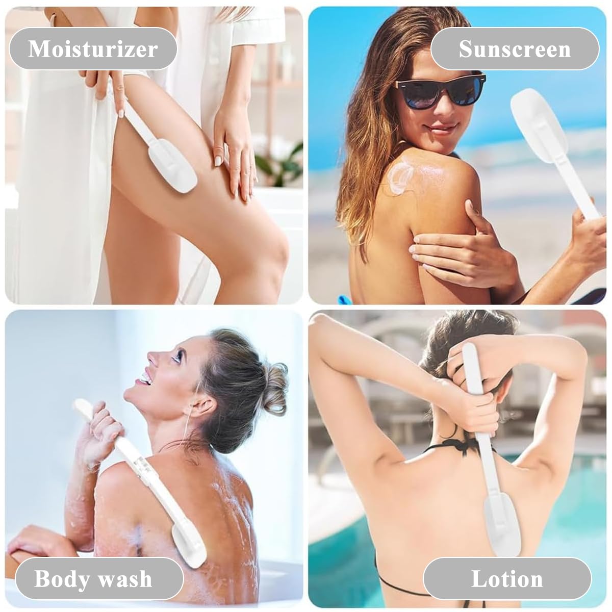 MAYCREATE Body Lotion Applicator for Back 13.7 in with Curved Arm Design | Foldable Travel Use