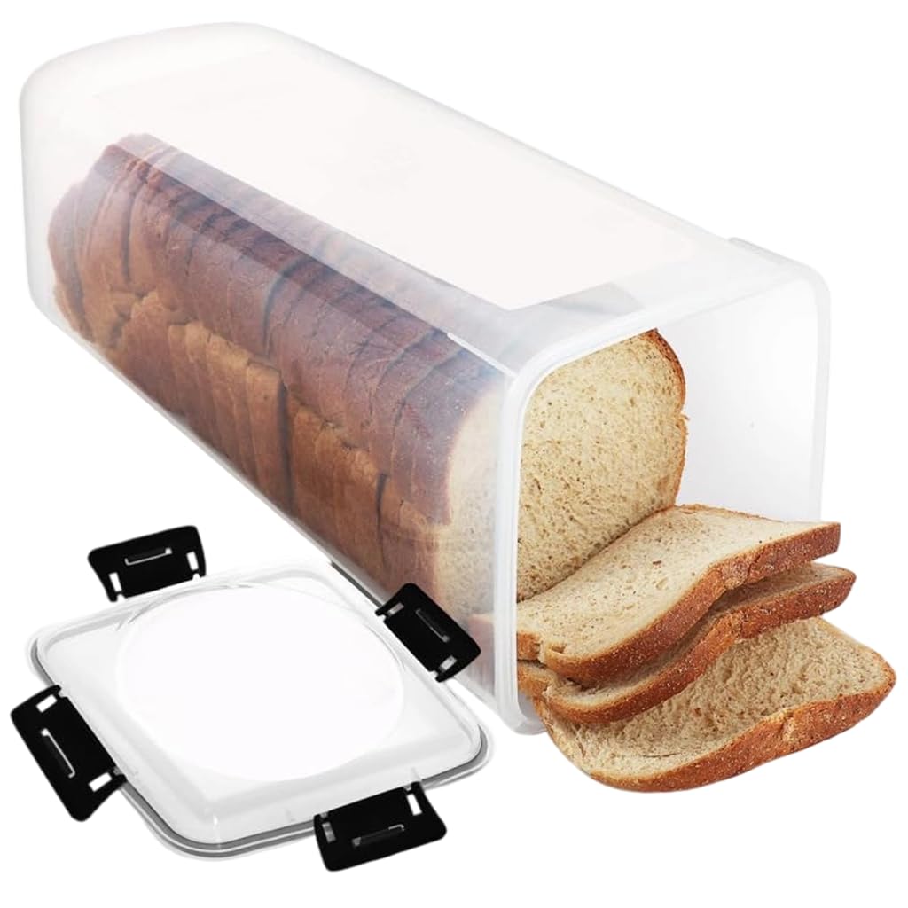 Supvox Sliced Toast Fresh Box with Pull Out Tray and Airtight Lid 34x14x14cm Clear PP | Versatile Kitchen Food Storage