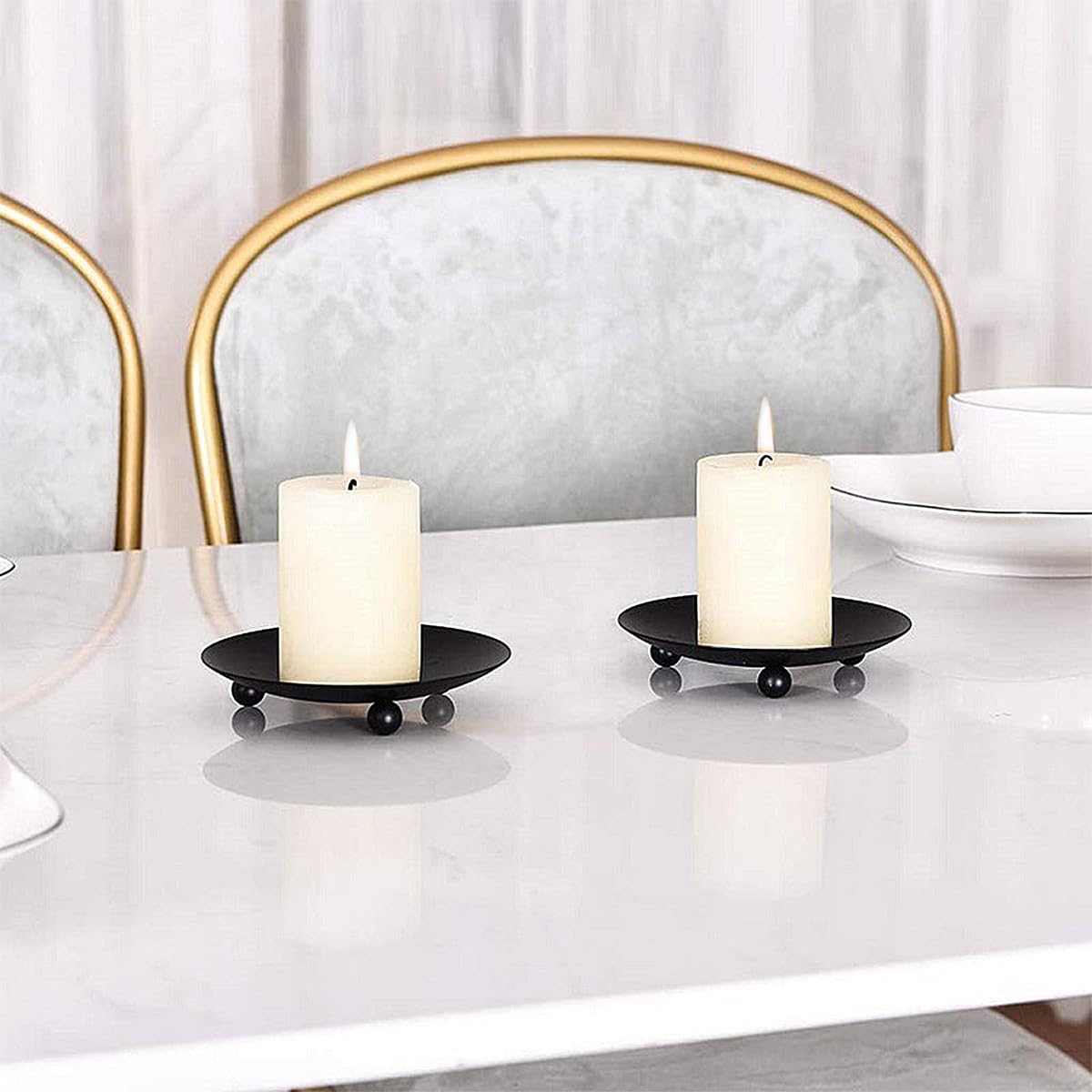 HASTHIP Candle Holders for Home Decor featuring 4.37 in Iron Plates | Elegant Black Stands