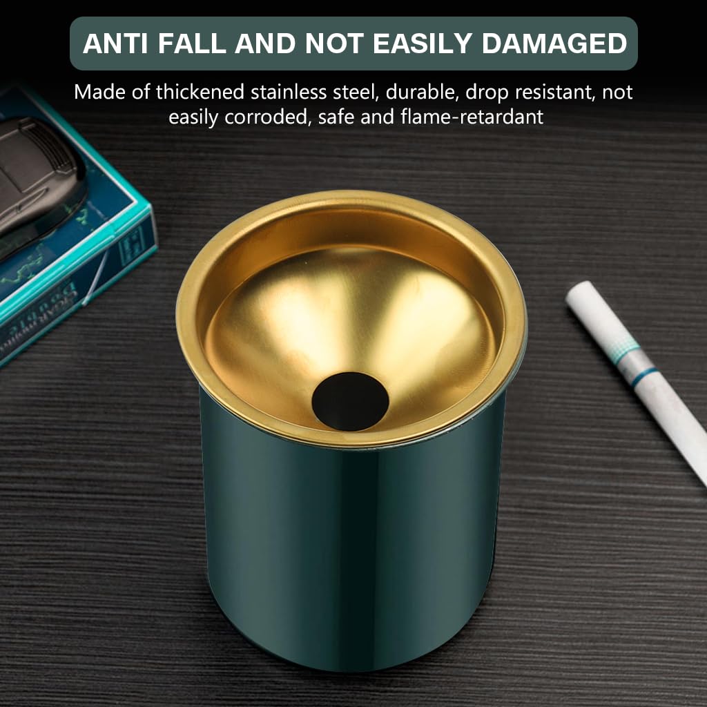 HASTHIP Stainless Steel Ashtray for Home Office and Car featuring Windproof Funnel Lid 3.9 in Green