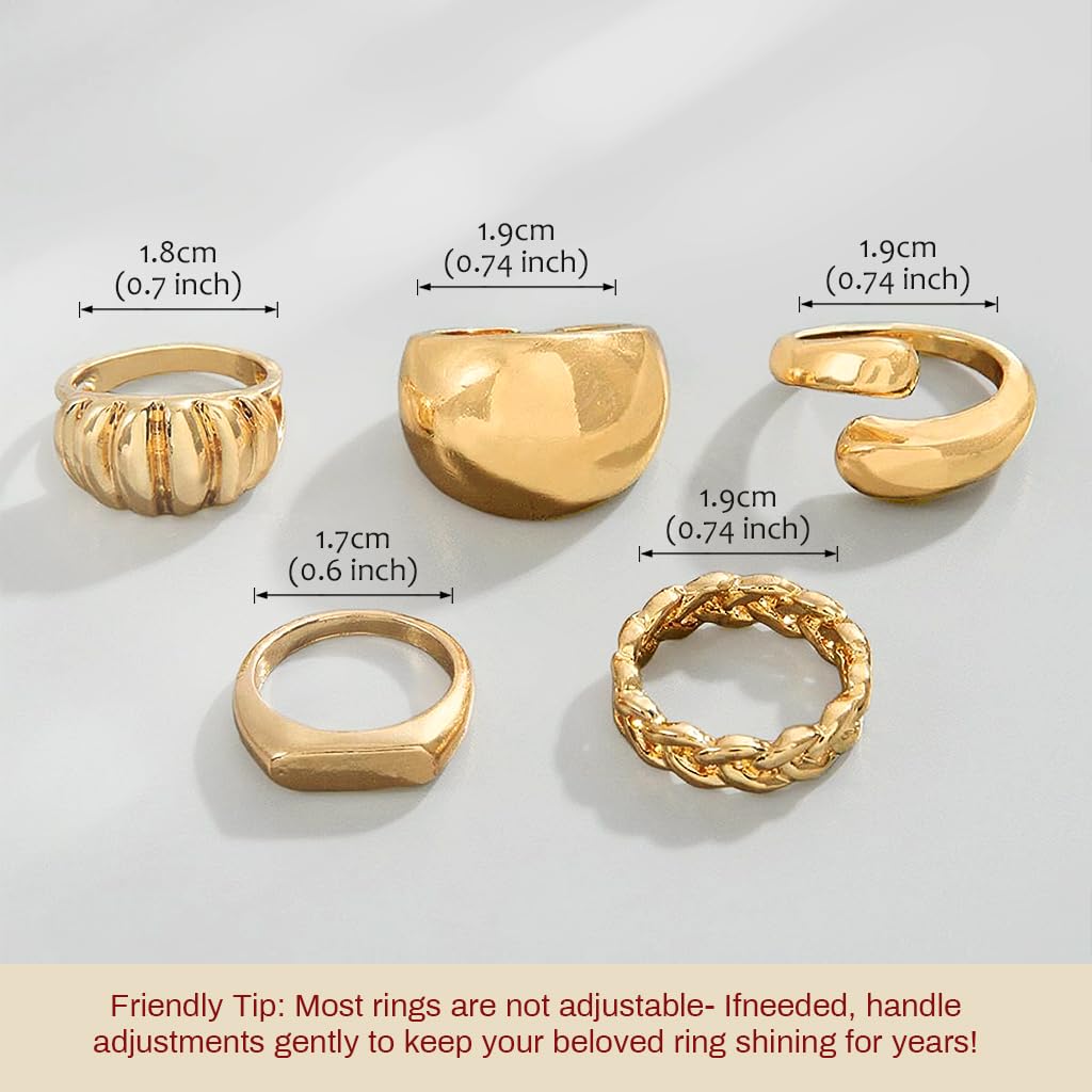 SANNIDHI Rings Set for Women with Adjustable Open Design and Gold Alloy Finish | 5Pcs Stackable Thumb and Punk Style