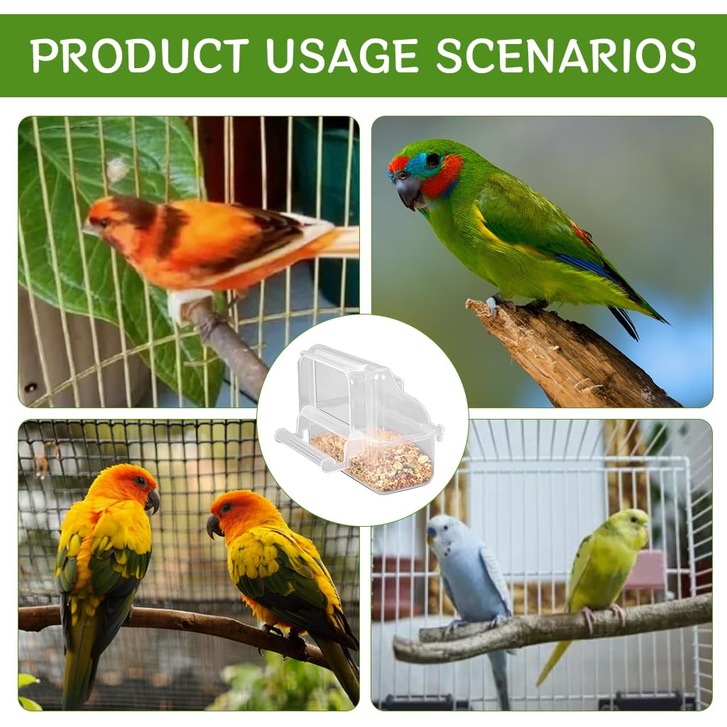 Qpets Bird Food Dispenser for Cages with Perch Rod and Transparent Design 11.5×5.2×9.2 cm | Food‑Grade Plastic for Small & Medium Birds