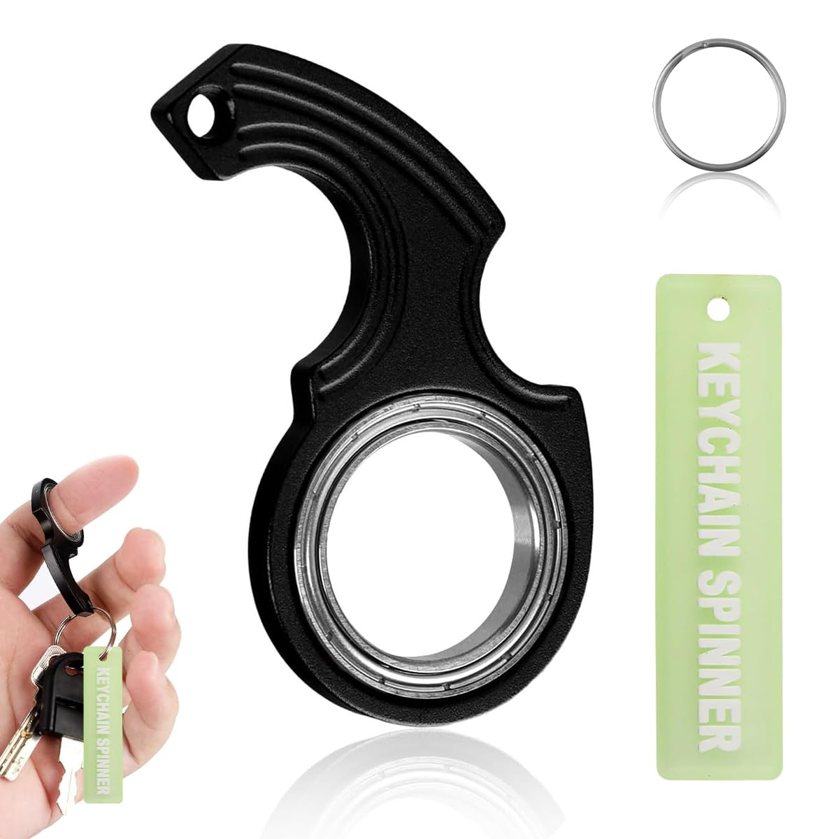 Zibuyu Key Chain for Anxiety Relief with Glow in the Dark Whirling Metal Charm | Gift for Men and Women