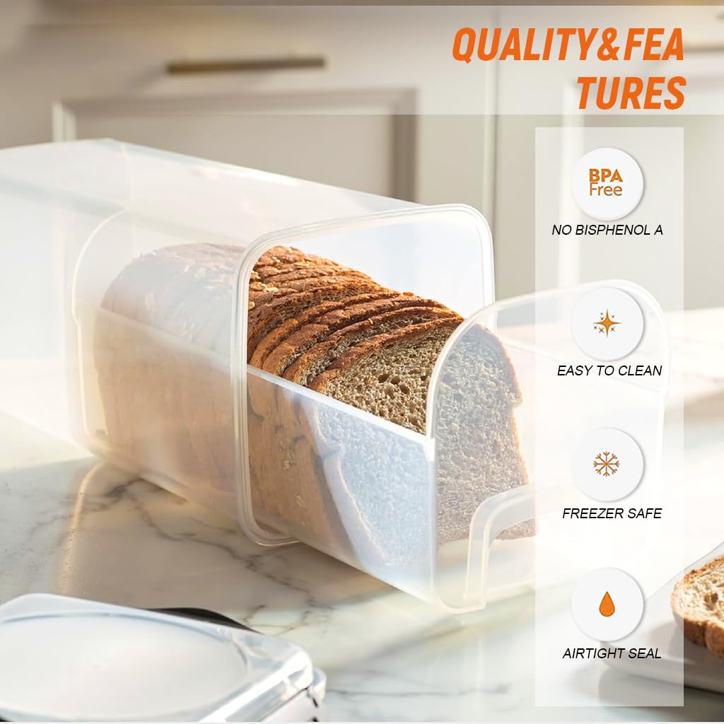 Supvox Sliced Toast Fresh Box with Pull Out Tray and Airtight Lid 34x14x14cm Clear PP | Versatile Kitchen Food Storage