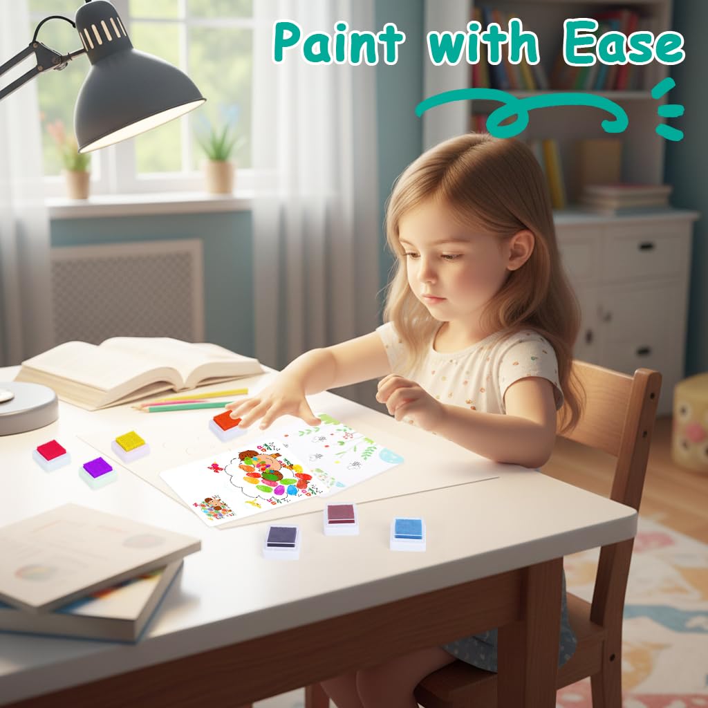 PATPAT Finger Painting Kit for Kids with 12 Washable Colors and 30 Drawing Cards | Non Toxic Art Set