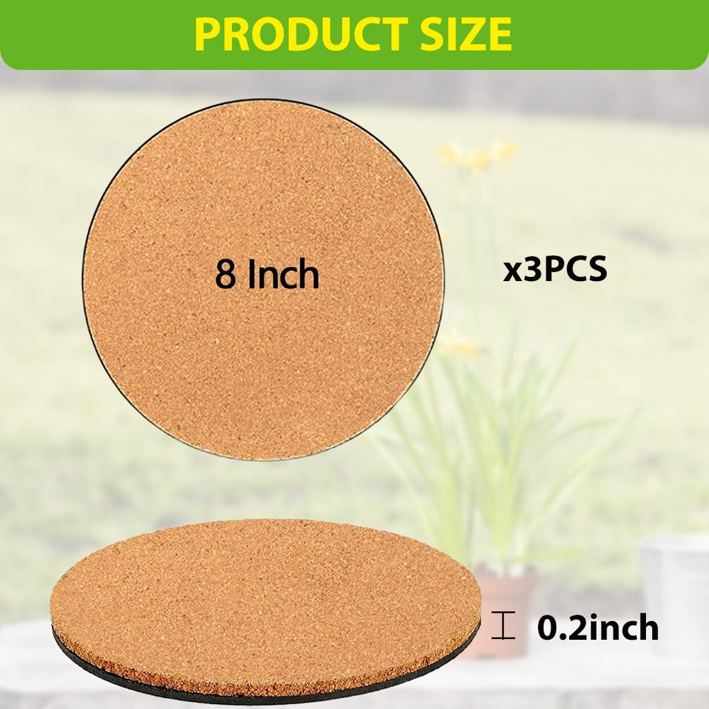 HASTHIP Planter Base for Small Indoor Pots with Anti Slip Pads and 8 in Cork Surface | Protects Furniture from Water Rings