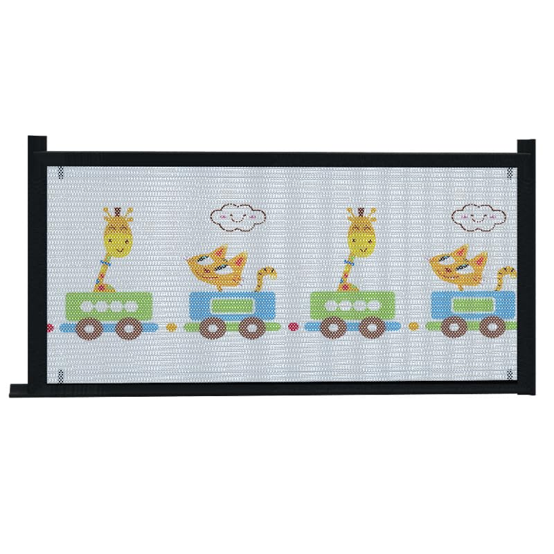 SNOWIE SOFT® Retractable Kids Safety Mesh Door Barrier for Room & Stairway, Indoor Door Gate, Ventilated Cartoon Printed Mesh Door Barrier, Hook and Loop Closure, with Self-adhesive Hooks, 85x134cm