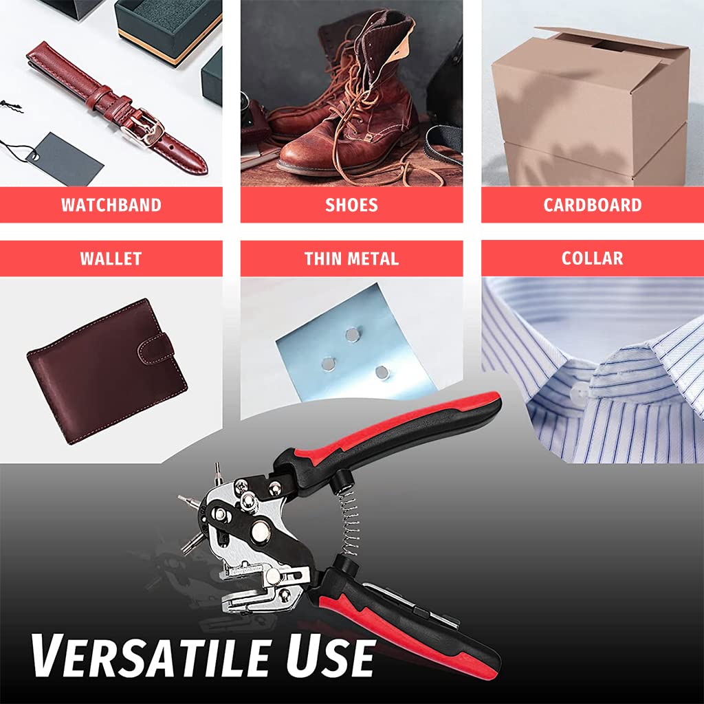 Serplex Leather Hole Punch Tool for DIY Belts and Crafts with 6 Bits and V Shaped Pin Design