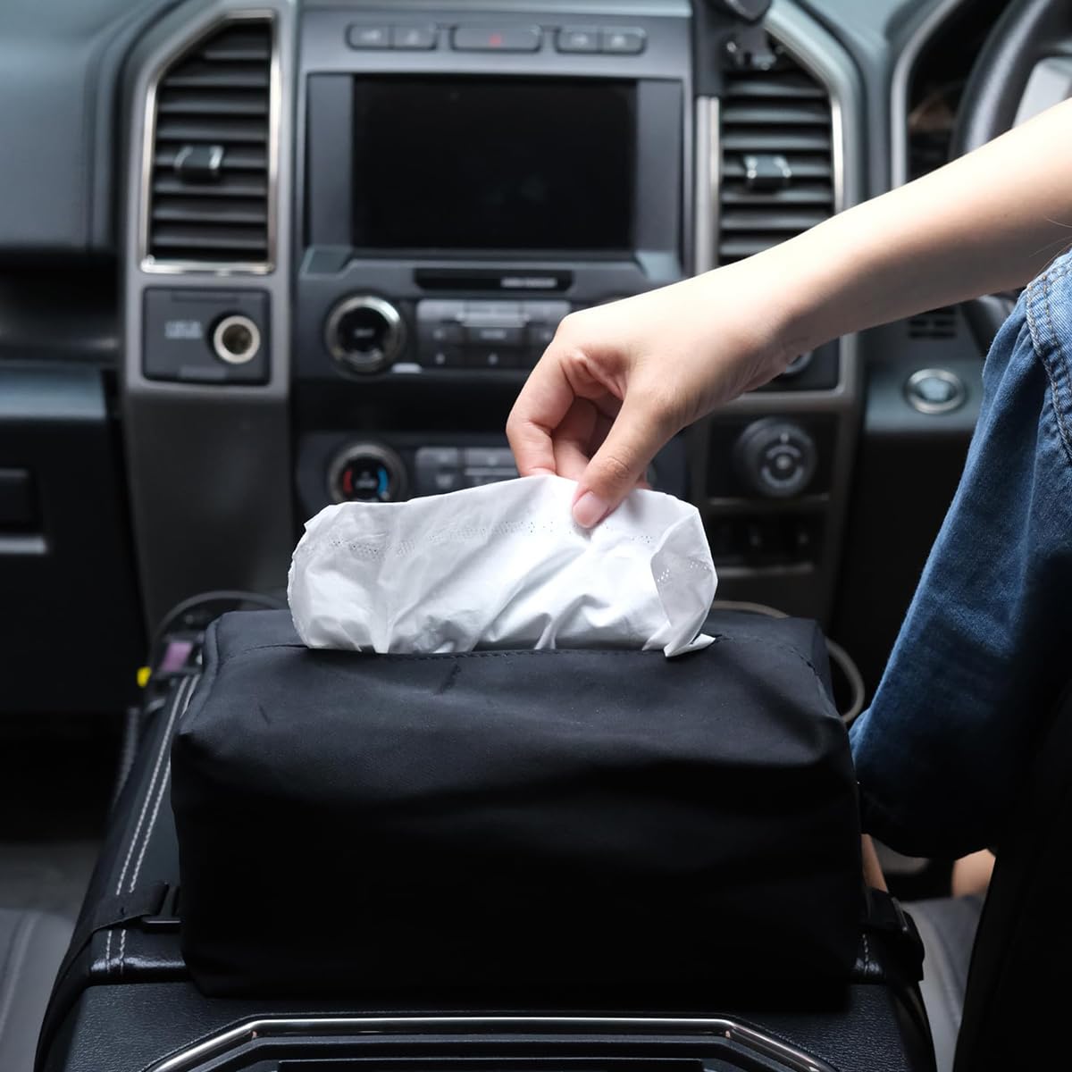 STHIRA Car Tissue Box Holder for Visor and Headrest with Zipping Up Design 22x12x7cm Black Suede