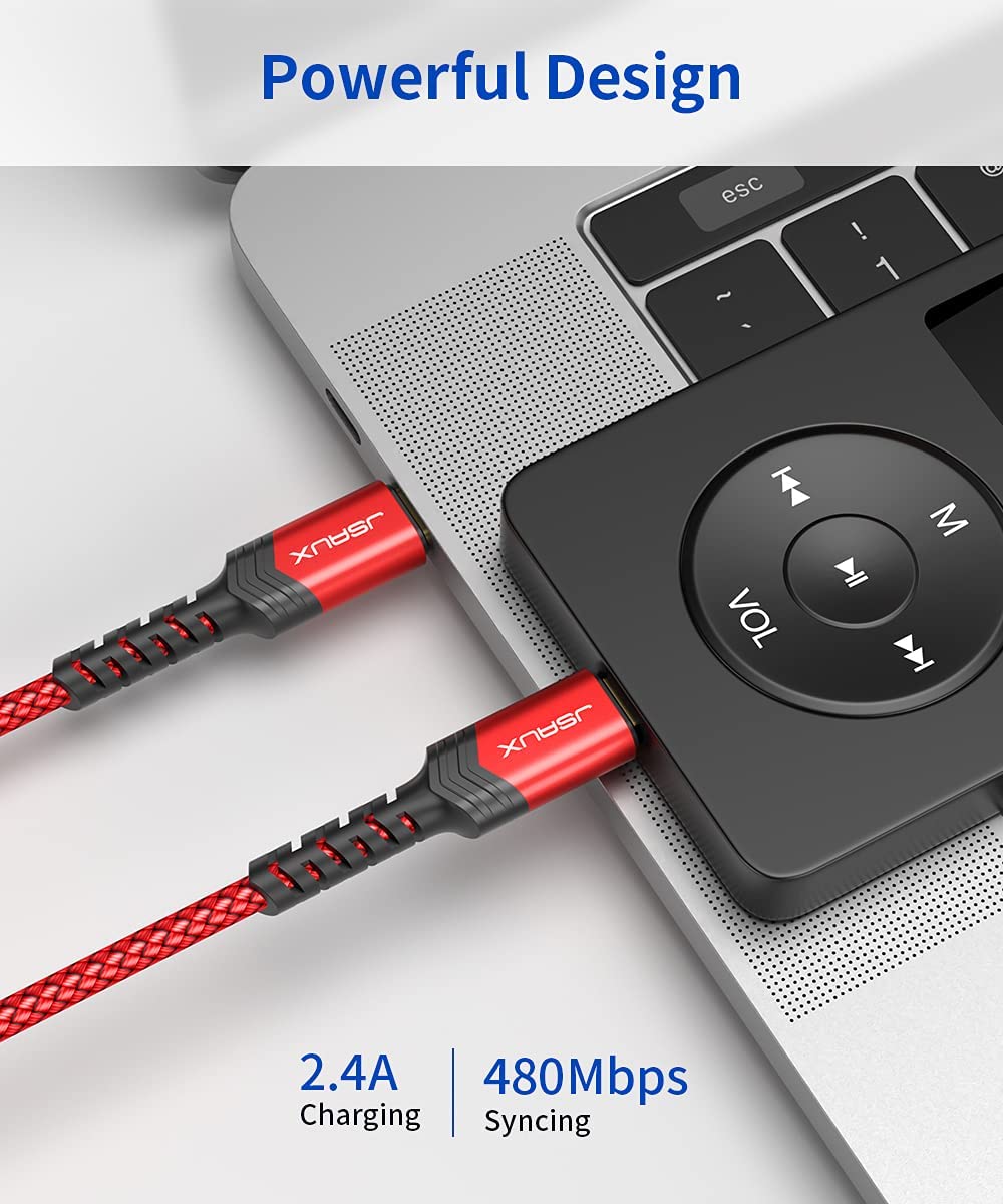 JSAUX Type C to Mini USB Cable for GoPro and Camera | 6.6 ft Nylon Braided with Gold Connectors