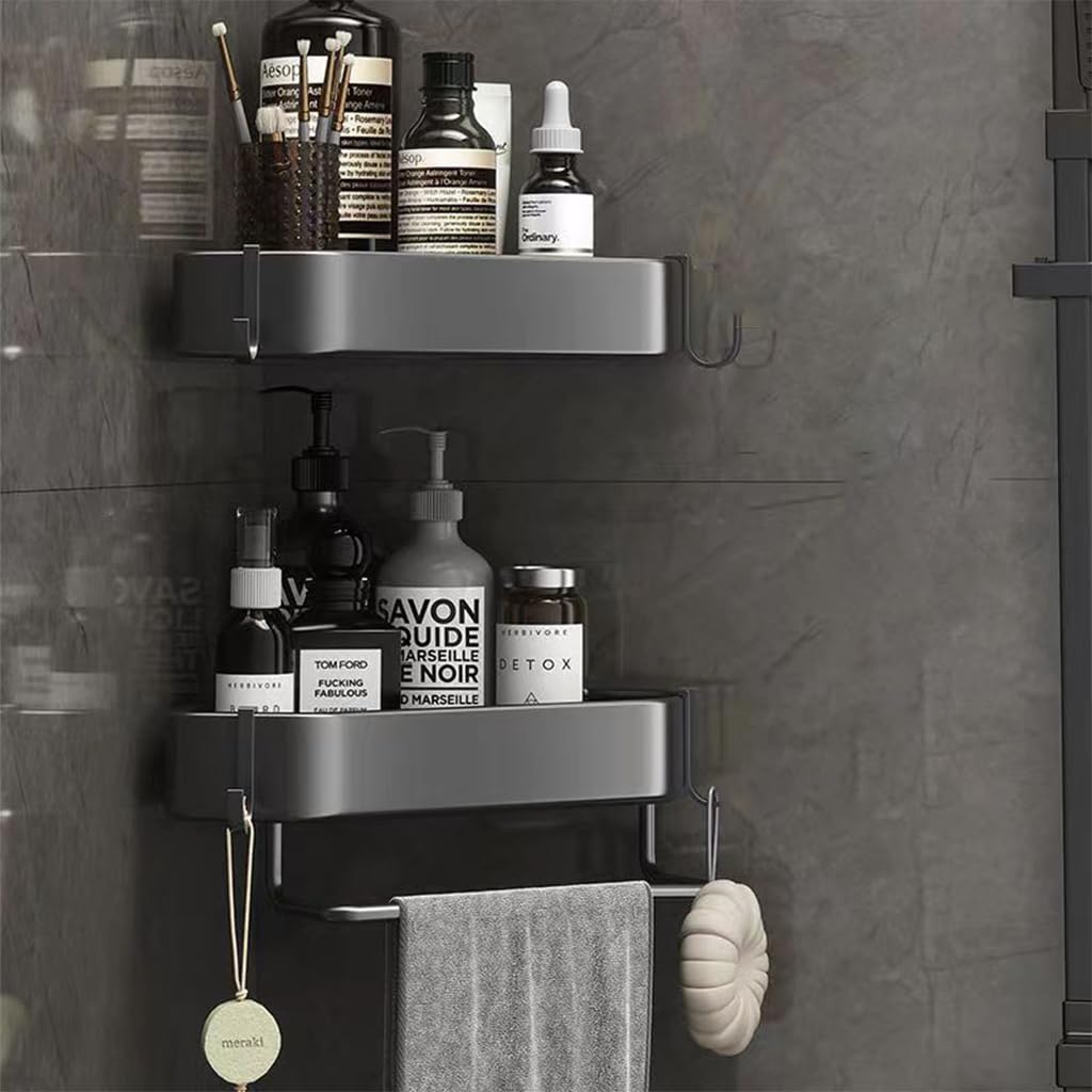 Supvox Bathroom Corner Shelf for Toiletries featuring Self Adhesive Design and 25cm Layers | Aluminium Wall Rack with Quick Drainage