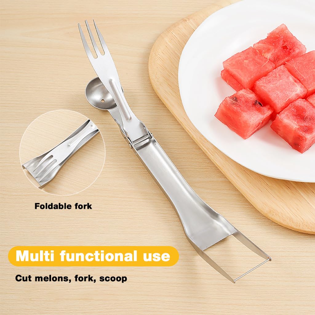 ZIBUYU Watermelon Cutter for Easy Melon Prep with Dual-Ended Slicer and Scoop | Stainless Steel 3-in-1 Tool
