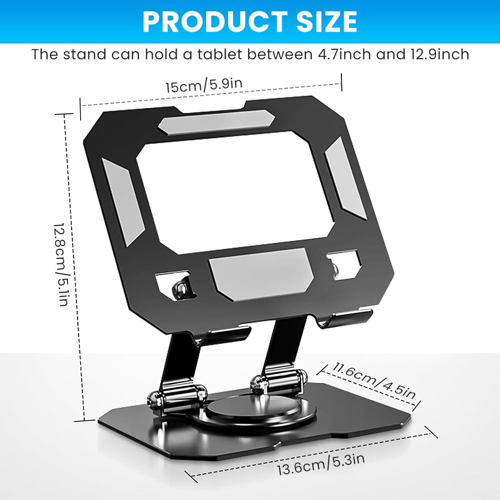ZIBUYU Universal Metal Phone and Tablet Stand for Desk with 360° Rotation and Cooling Base | Foldable Adjustable Holder for iPhone iPad Samsung