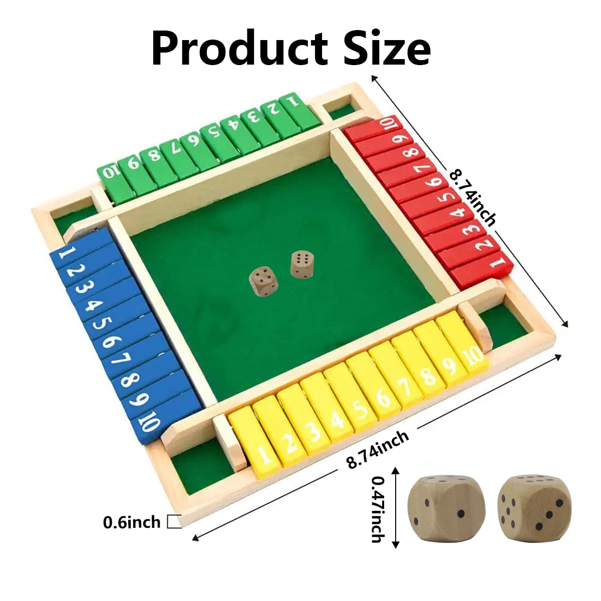 PATPAT Shut The Box Dice Game for 2–4 Players featuring 2 Dice and Wooden Board | Family Toy