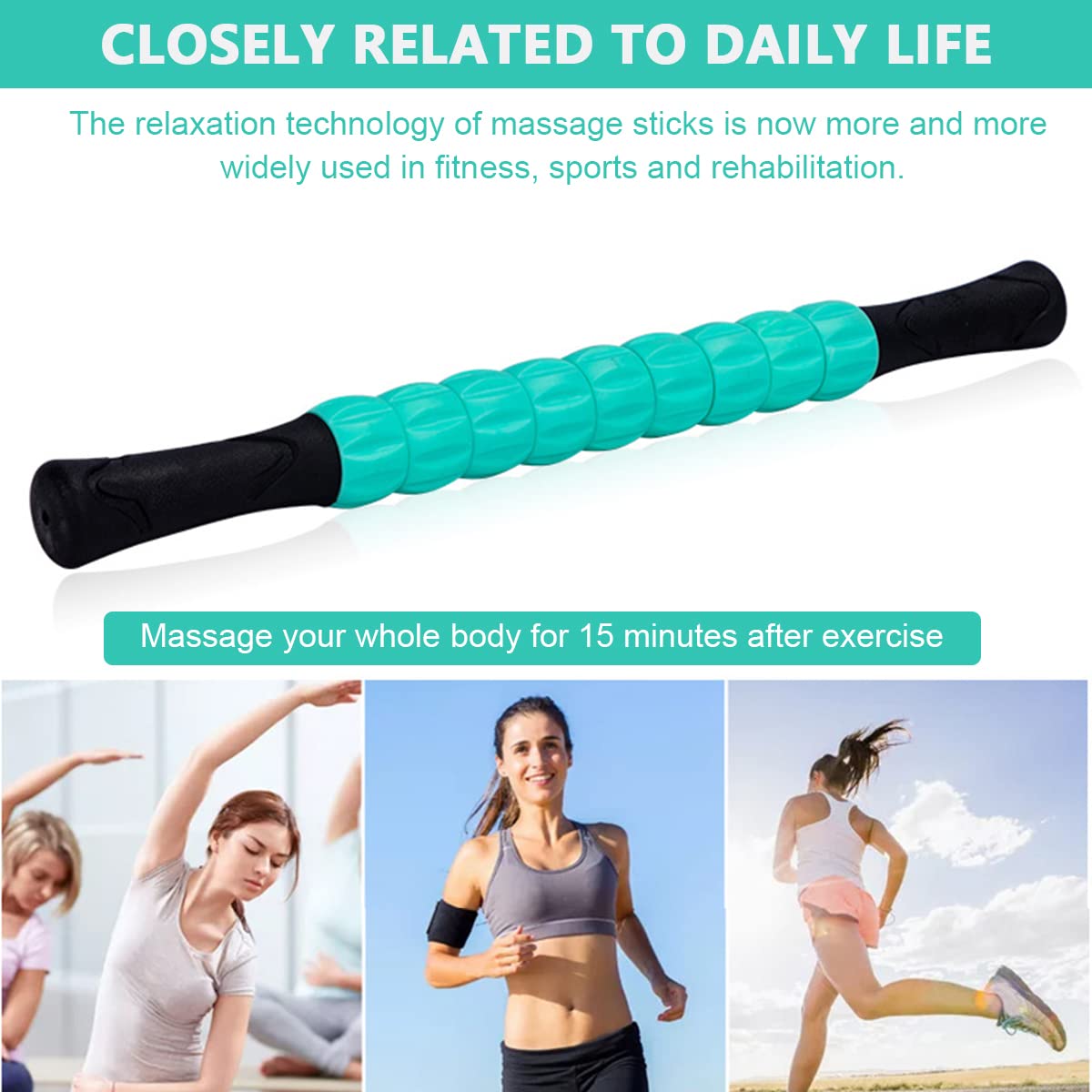 ELEPHANTBOAT Muscle Roller Massage Stick for Full Body Relief with 9 Section Design | 43cm Green PP PVC