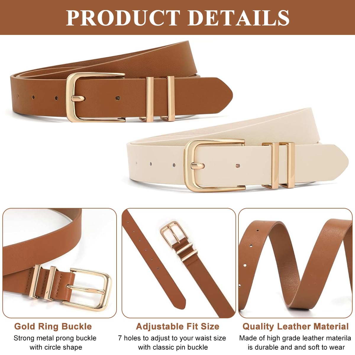 PALAY Belt for Women featuring Pin and Tuck Closure with Beige and Brown PU Leather | Slim Fashion Accessory for Jeans and Dresses