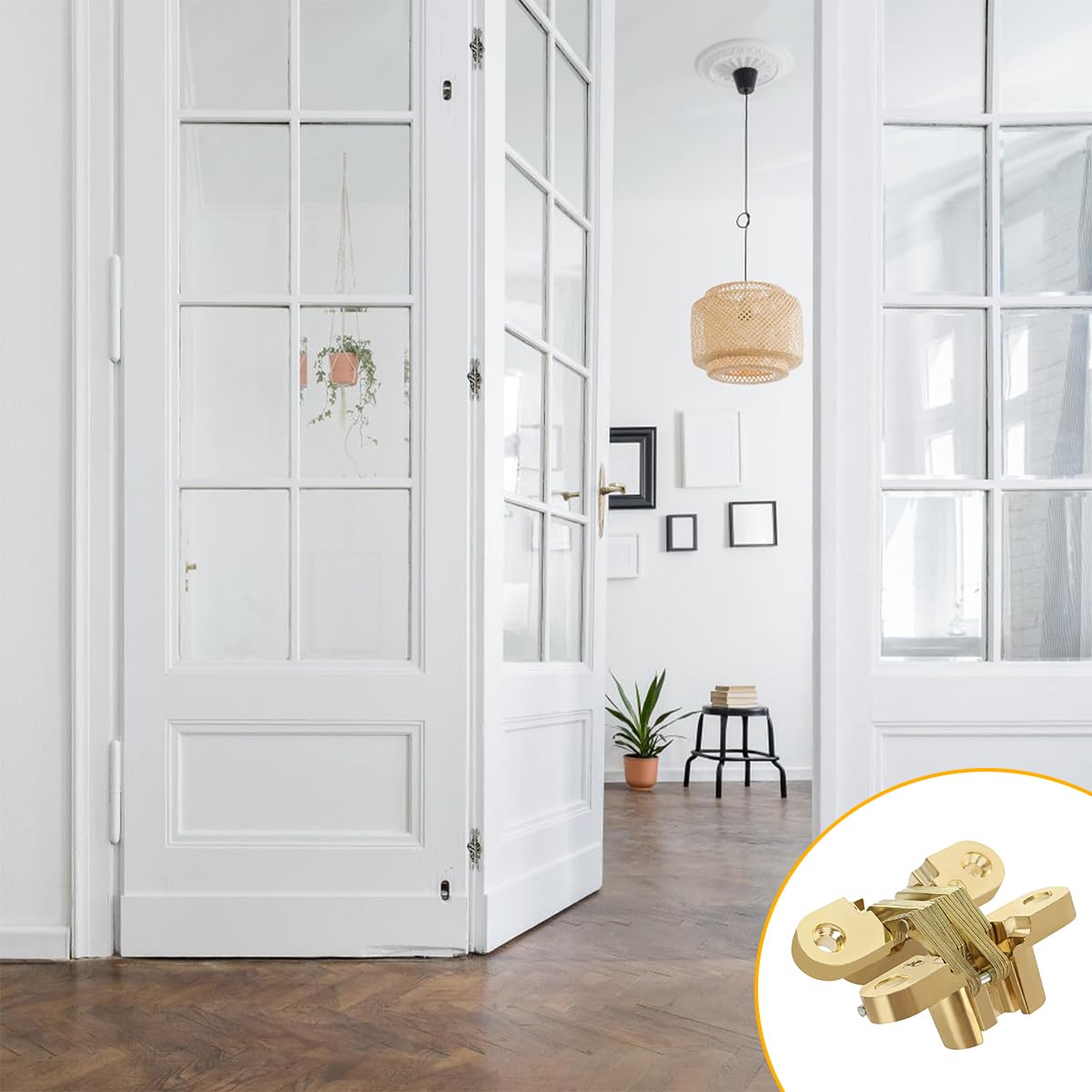 Serplex Door Hinges for Wooden Cabinets and Closets featuring Embedded Concealed Design | 4Pcs Zinc Alloy Golden Set
