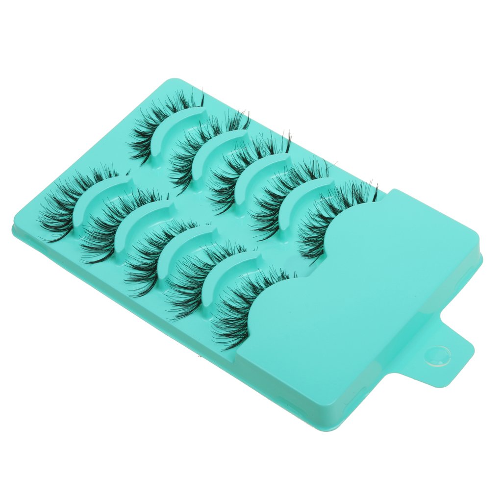 Supvox  Magideal Beauty Makeup Handmade Messy Cross Style False Eyelashes (Green) - Pack of 5 Pairs