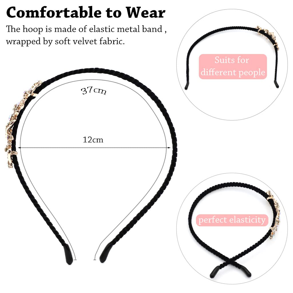 SANNIDHI Rhinestone Hairband for Women featuring Elastic Metal Hoop & Velvet Wrap | Non Slip Accessory for Daily Wear and Parties