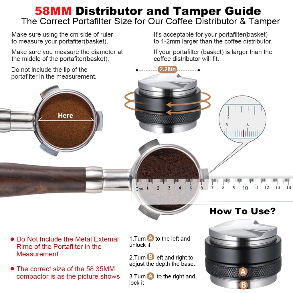 Supvox Coffee Tamper for Espresso with Dual Side Adjustable Depth 58mm Stainless Steel Tool