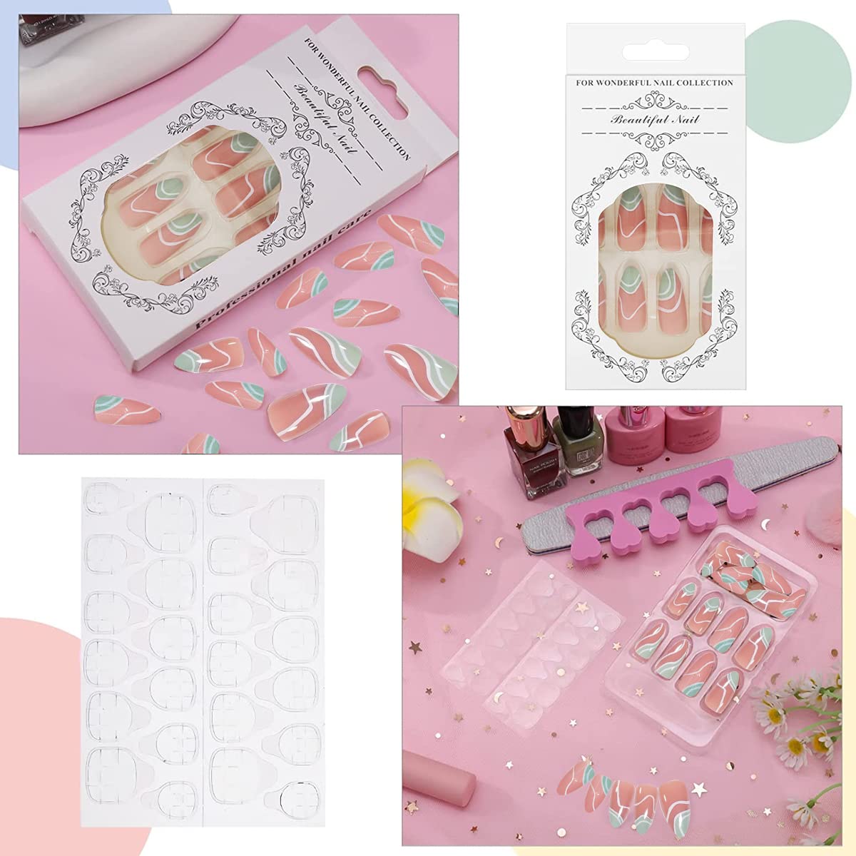 MAYCREATE Press on Nails for DIY Nail Art with 24pcs Full Cover ABS Design | French Style