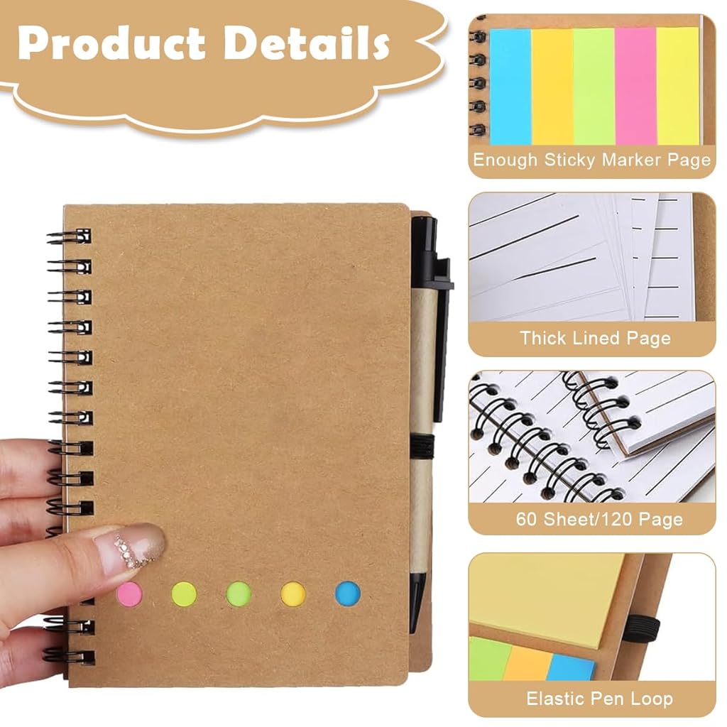 Climberty® 10Pcs Note Books 3 in 1 Convenient Notes Note Books Spiral Binding Journal Note Books with Convenient Sticky Notes and Labels Tags Office Appreciation Gift Motivational Gift Thank You Gift