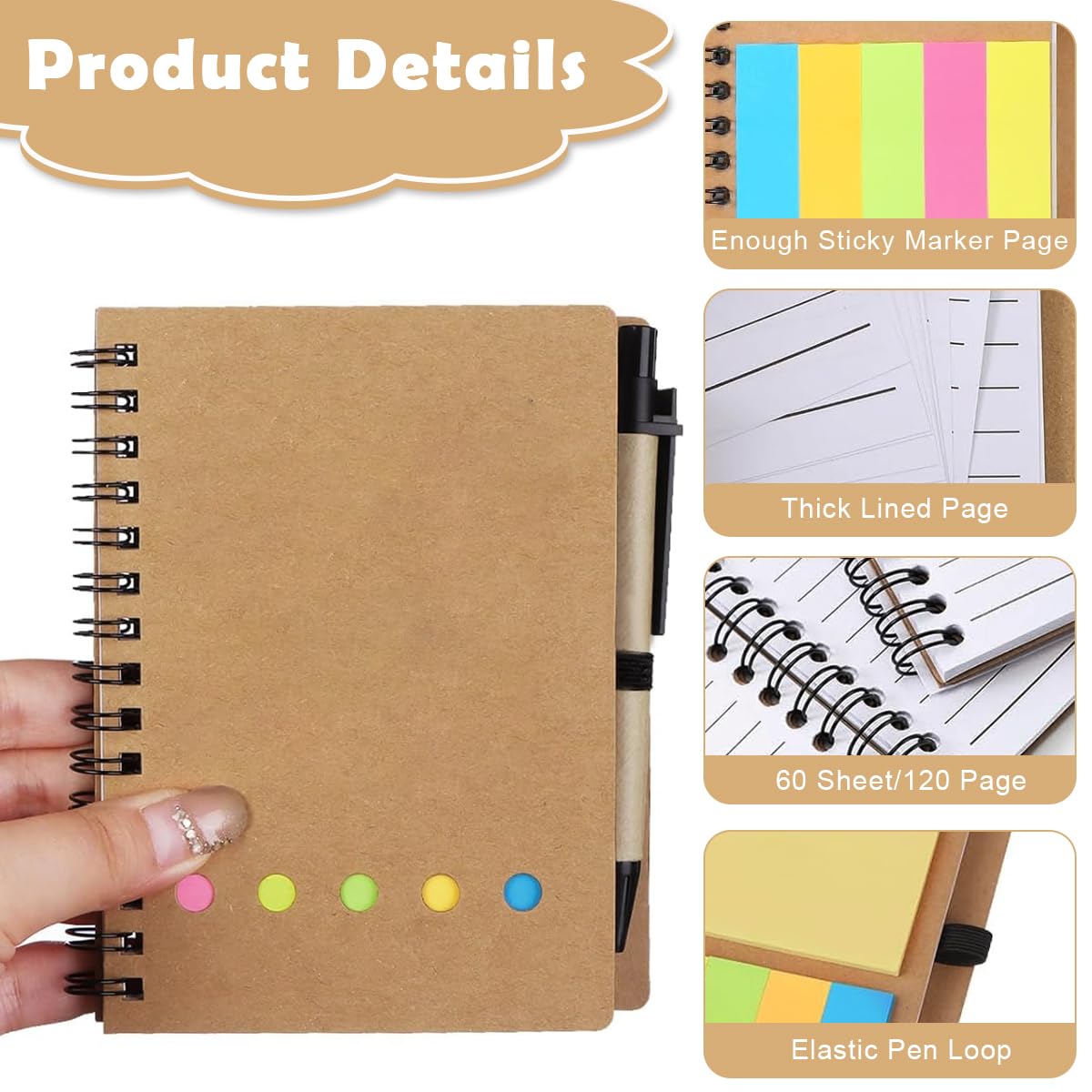 Climberty Spiral Notebooks for Study and Office 10 Pack A5 Set with Sticky Notes | Hardcover Design