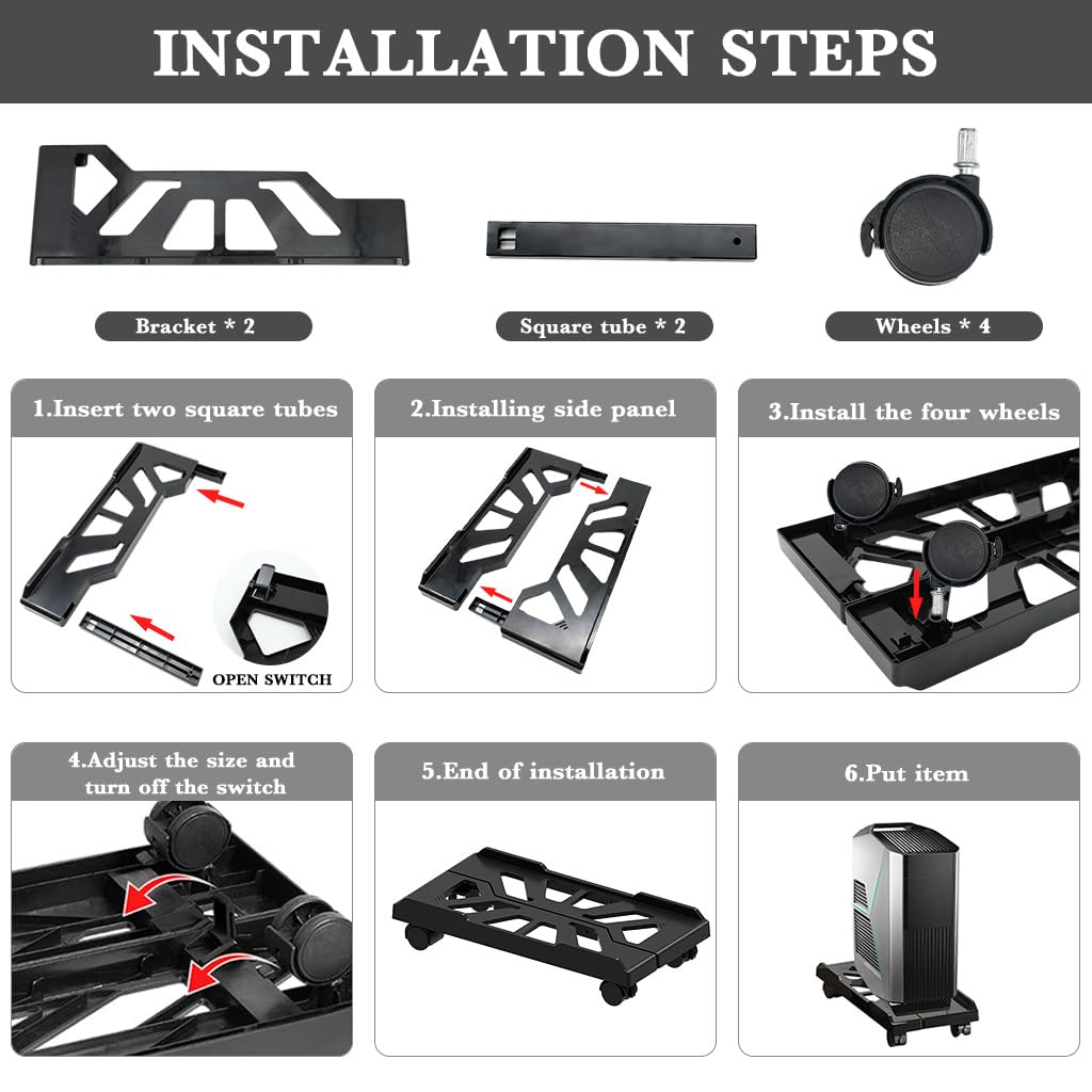 ZORBES Mobile Desk Stand for Computer Tower with 4 Caster Wheels and 20–30cm Width Adjustment | PC Material Riser for Home Office