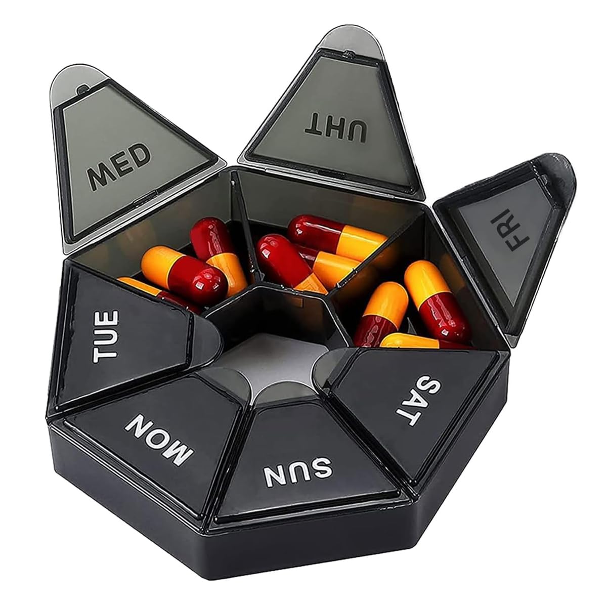 HANNEA® Weekly Pill Organizer, Pill Holder Box 7-Sided Portable Vitamin Holder Box Pill Organizer Medicine Planner