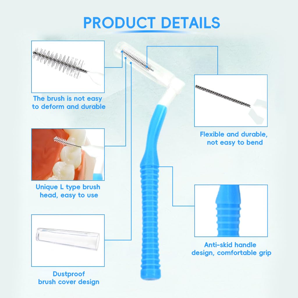 ZIBUYU Interdental Brush Cleaners for Oral Hygiene with L Shaped Handle and 10 Replacement Heads