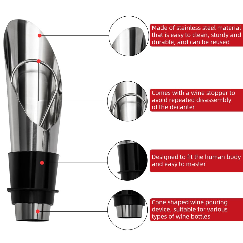 ZIBUYU Wine Accessories Kit 5Pcs for Parties and Gifts with Bottle Shaped Box | Includes Corkscrew and Stopper